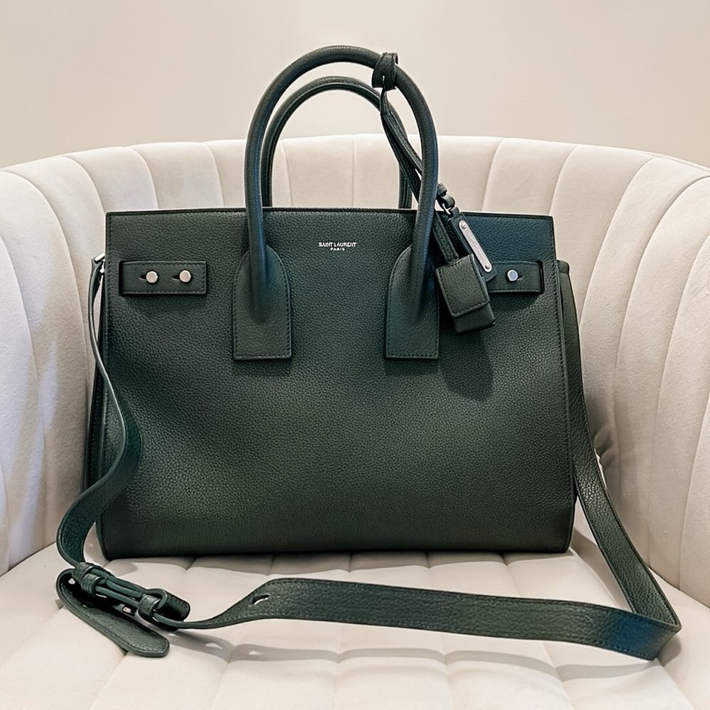 Saint Laurent Sac De Jour in Grained Leather - Small (Forest Green)